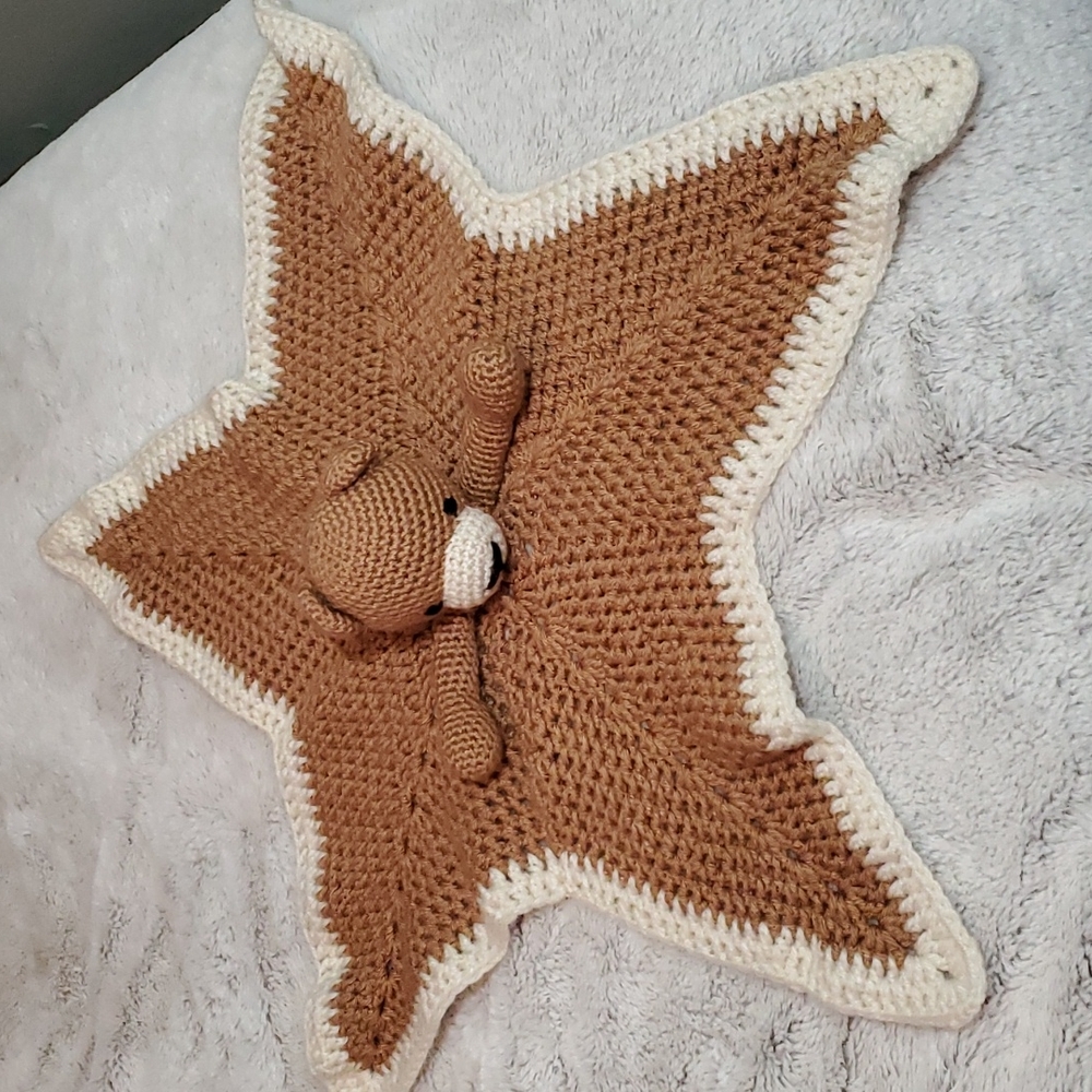 Handmade Knitted 5-Point Star Infant's Teddy Bear Snuggle Blankie-Washable